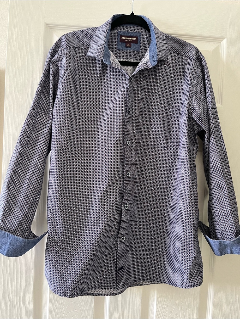 Johnston & Murphy Men's Blue Patterned Long-Sleeve Shirt Large - Picture 7 of 7